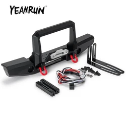 YEAHRUN Metal Alloy Front Bumper w/ Led Lights & Tow Shackles for TRX-4 Bronco 1/10 RC Crawler Car Truck Model Upgrade Part