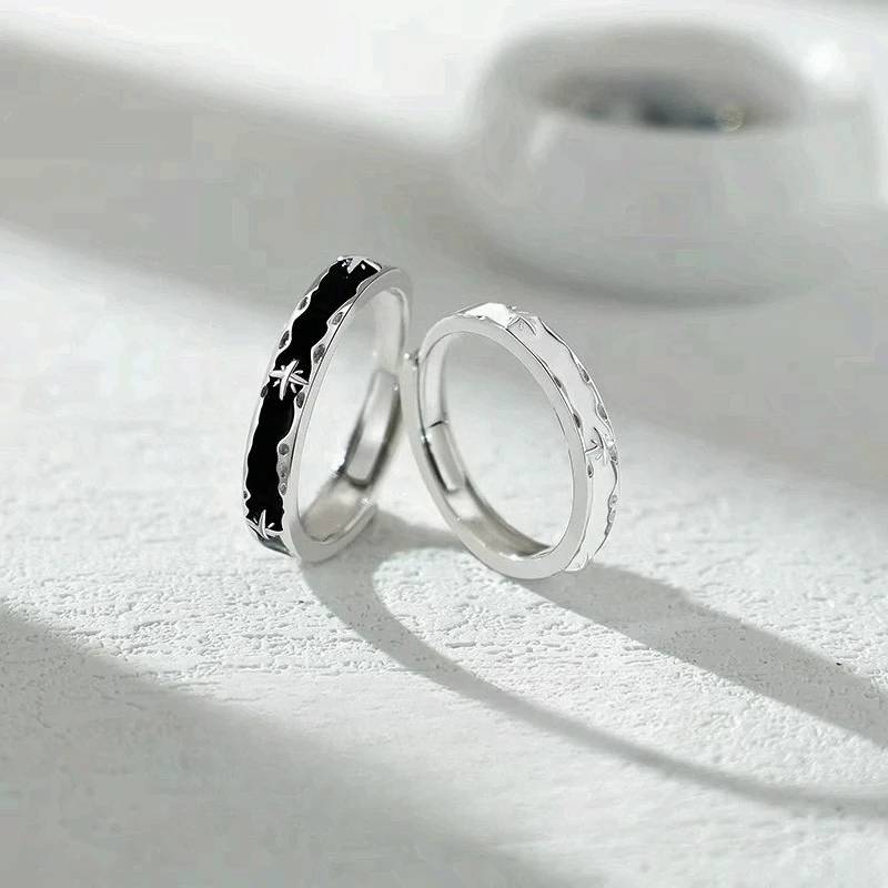 1 Pair Night And Dawn Couple Matching Rings for Men and Women Niche Design Premium Stylish All-Match Daily Wear Jewelry