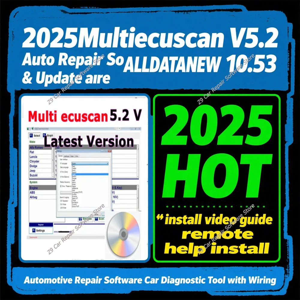 

2025Multiecuscan V5.2 Обновление программного обеспечения для авторемонта и ALLDATANEW 10.53 Программное обеспечение для ремонта автомобилей Инструмент диагностики автомобиля с проводкой