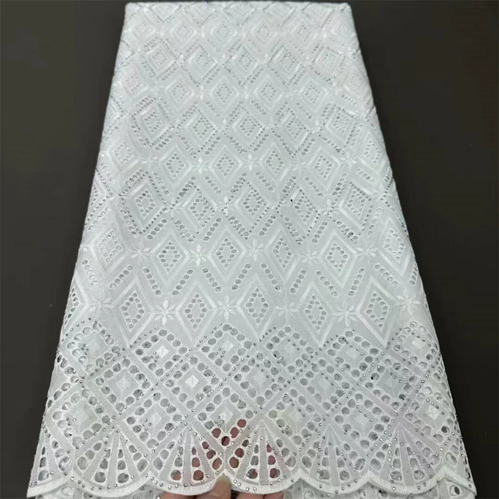 

White High Quality Swiss Voile Lace In Switzerland 100% Cotton Dry Men Dress Lace fabric For Wedding Dresses Africa Fabrics