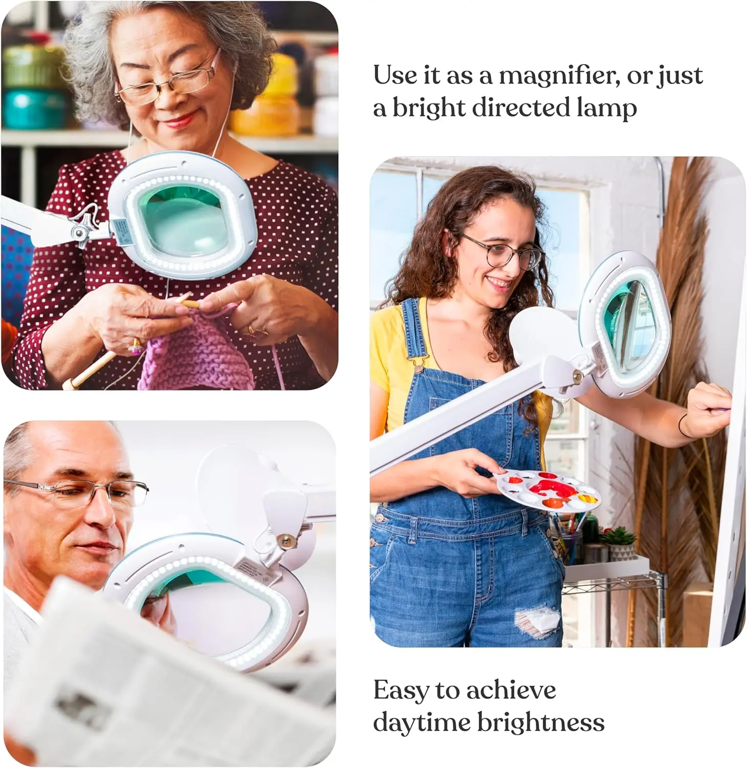 Magnifying Floor Lamp with LED Light and 6-Wheels for Crafts, Reading, and Close Work view 6