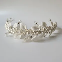 SLBRIDAL Handmade Ins Style Luxury Rhinestone Crystal Porcelain Flower Bridal Tiara Wedding Bridesmaids Crown Women Hair Jewelry
