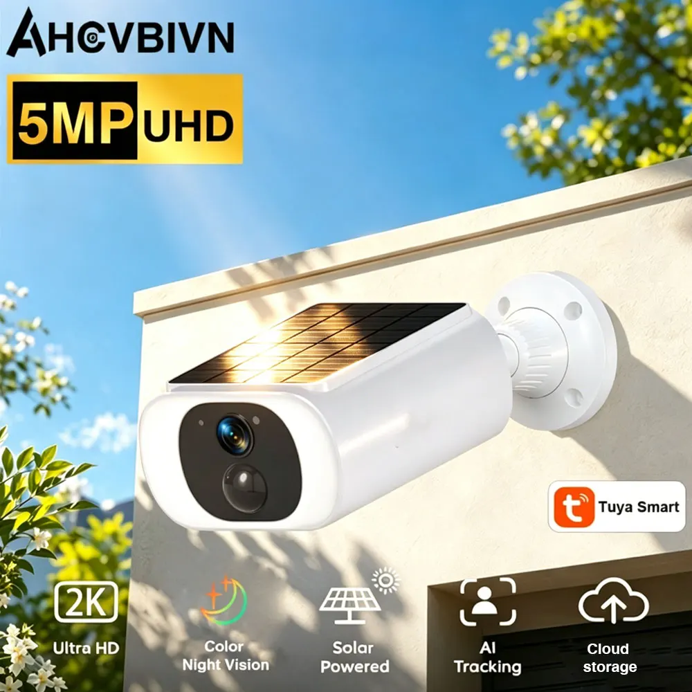 

2K Solar Camera Built-in Battery 5MP 2.4G/5G WIFI Security Camera Flood lights Free Basic Cloud Storage Color Night Vision