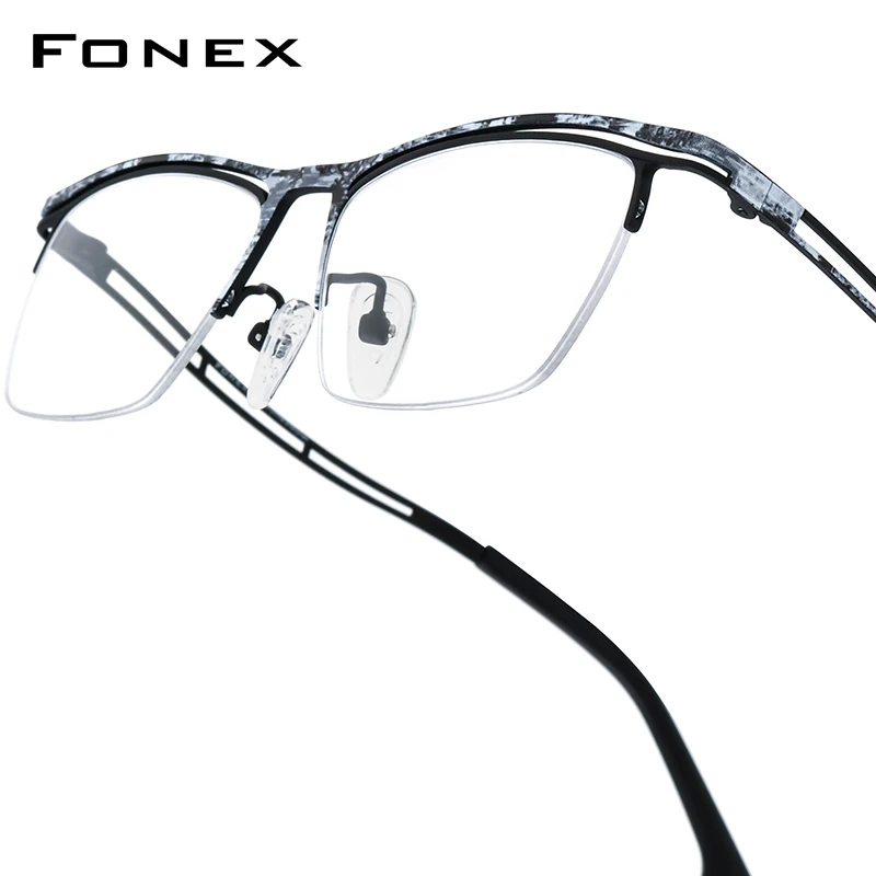 FONEX Titanium Glasses Men 2025 New Brand Design Semi-Rimless Square Eyeglasses Frame Half-Rim Japanese Ultralight Eyewear 85890