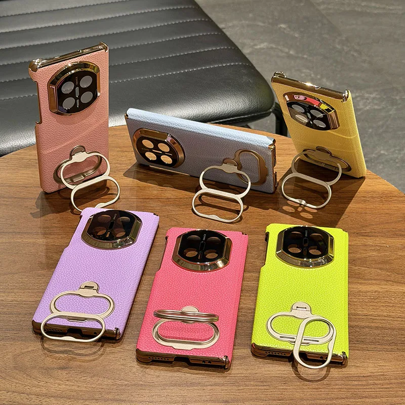 

Case For Huawei Mate X7 X6 X5 X3 Pura X Max Double axis Electroplating Dopamine Lychee Pattern Jar Ring Mobile Phone Case Cover