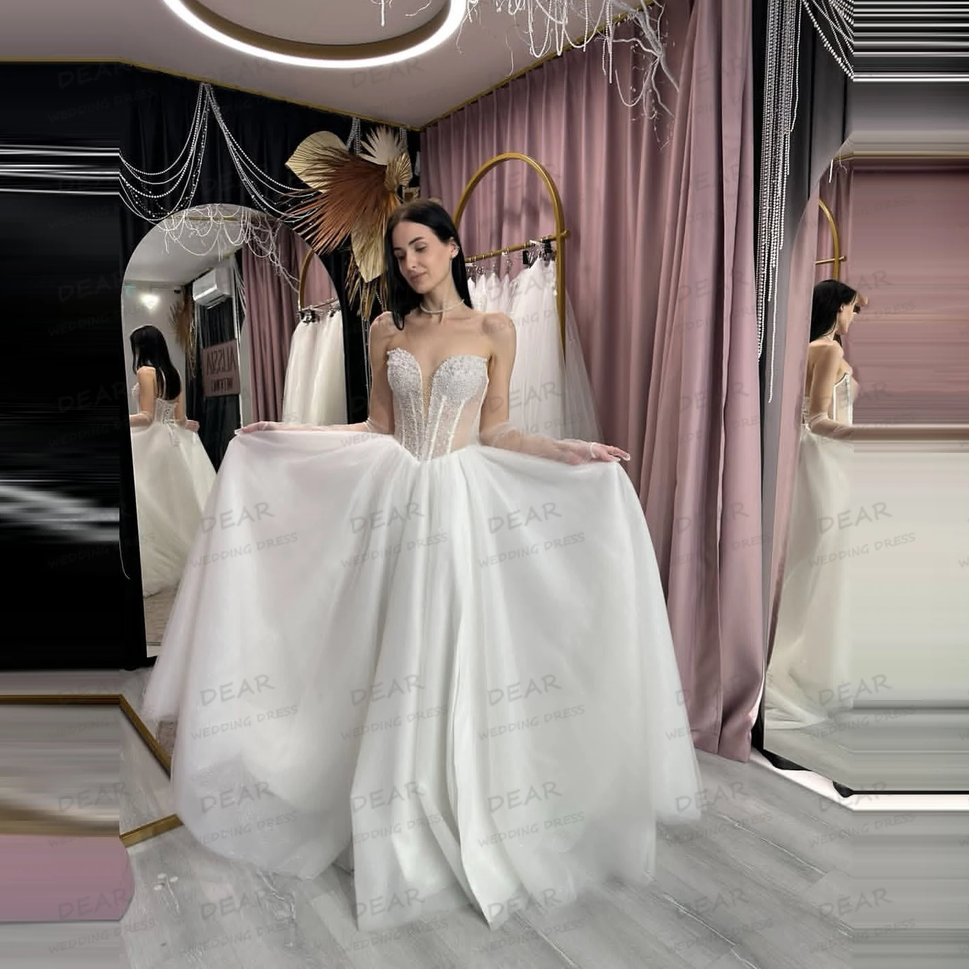 Luxury Shiny Sequined Wedding Dresses A Line Women's Sexy Sweetheart Lace Bride Gowns Fluffy Split Vestidos De Novia Customized