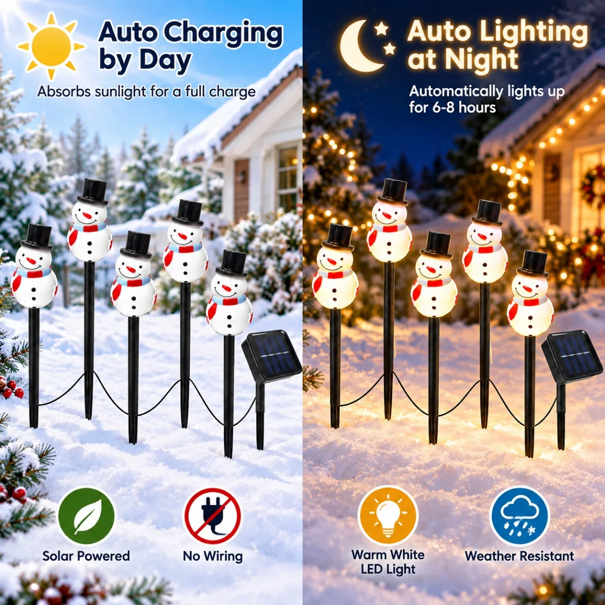 5Pack/set Solar Snowman Stake Lights Top Hat Scarf Snowman with 8 Modes Warm White For Outdoor Lawn Walkway Pathway Xmas Decor