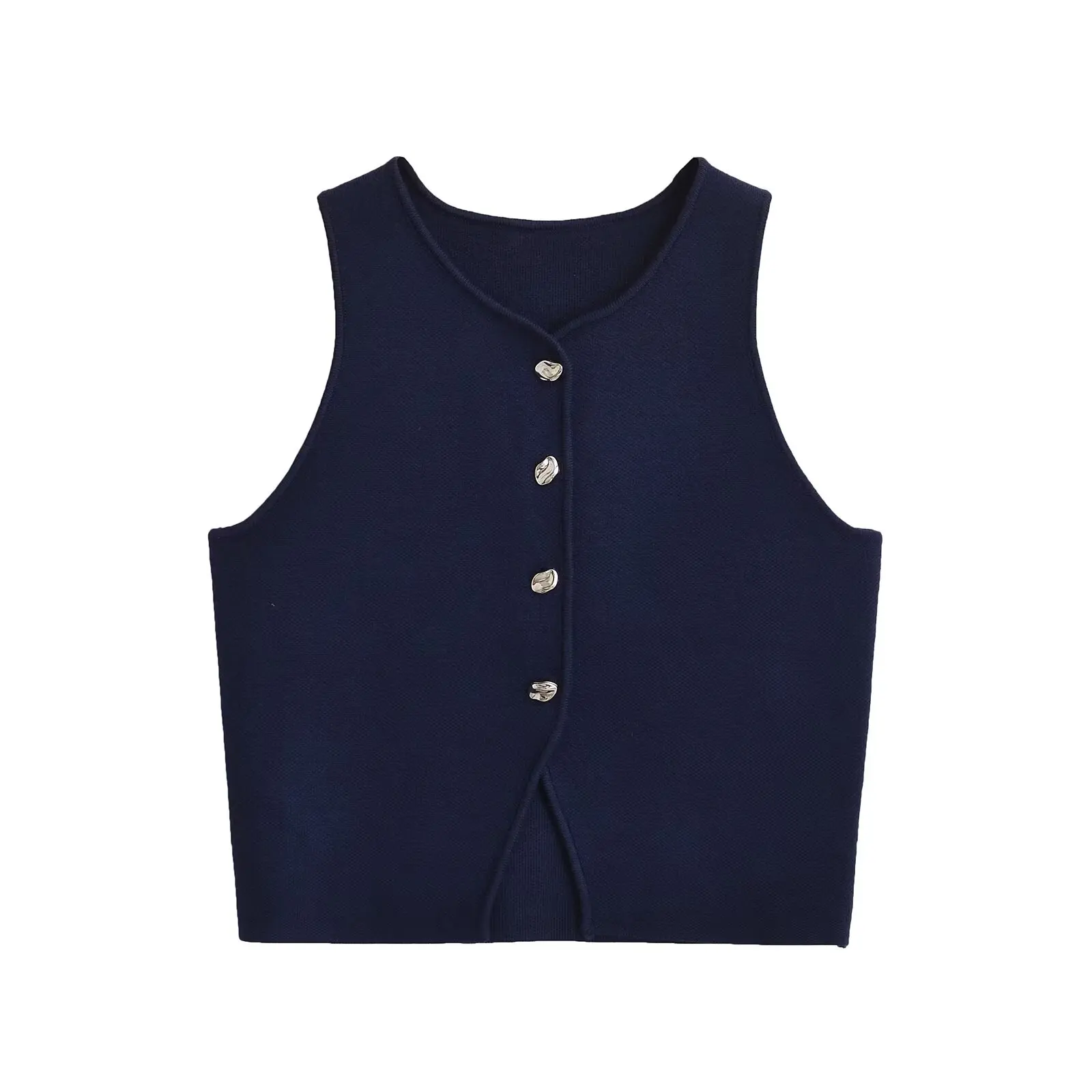 Dave&Di Nordic Minimalist Knitted Vest Women Tops Summer Tank Tops Single Breasted T-shirt Women