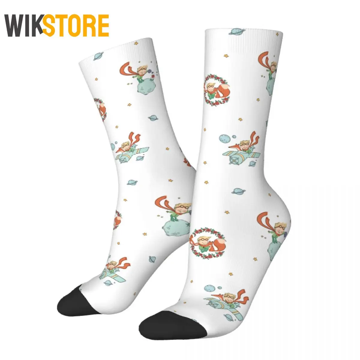 

Fashion Cute The Little Prince Fox And Stars Skateboard Socks Middle Tube Socks for Women Men Male Non-slip Breathable Cute Sock