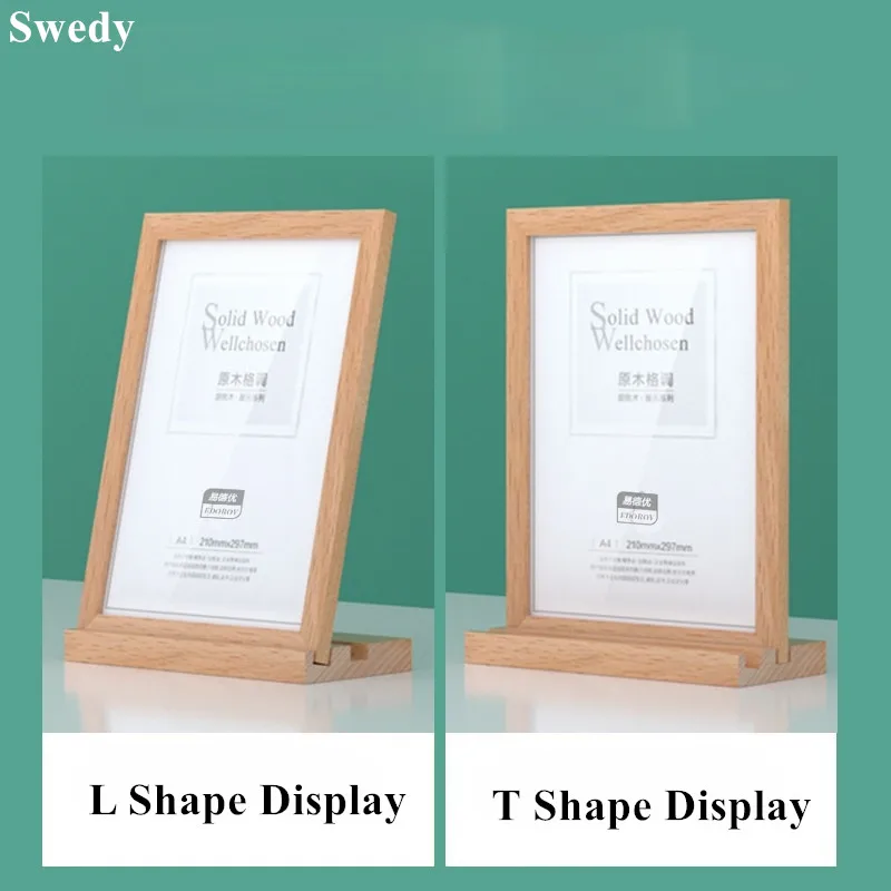 A6 100X150MM T / L Shape Wood Base Countertop Acrylic Menu Paper Sign Holder Display Stand Table Poster Picture Photo Frame
