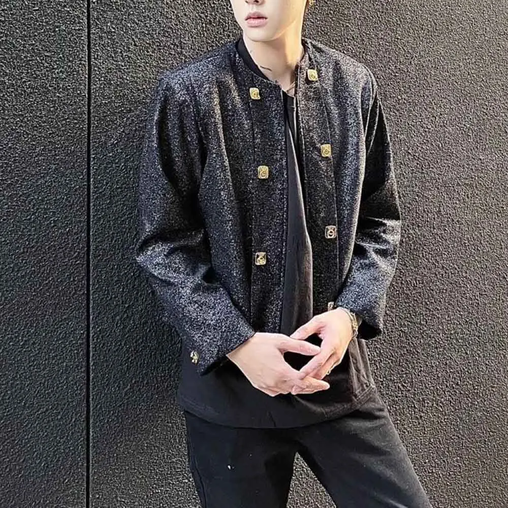 Mens Autumn Jacket Gold Buttons Shiny Ballroom Jacket Fashion Hip - Hop Nightclub Stage Performance Top Men'S Clothing 2025 New