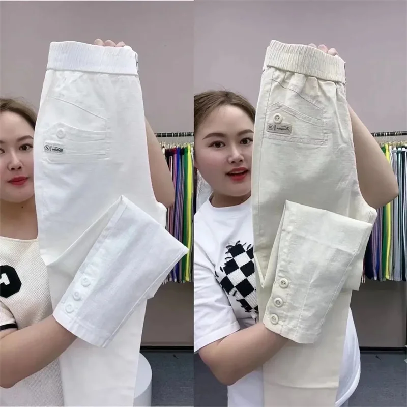 Spring Summer New Fashion High Waist All-Match Thin Casual Pants Female Nine-Point Pants Ladies Women Cotton Linen Harun Pants