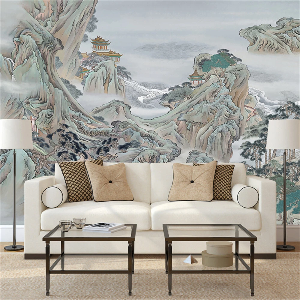 custom Modern Chinese luxury abstract ink landscape 3D mural wall paper scenery wallpapers living room background wall stickers