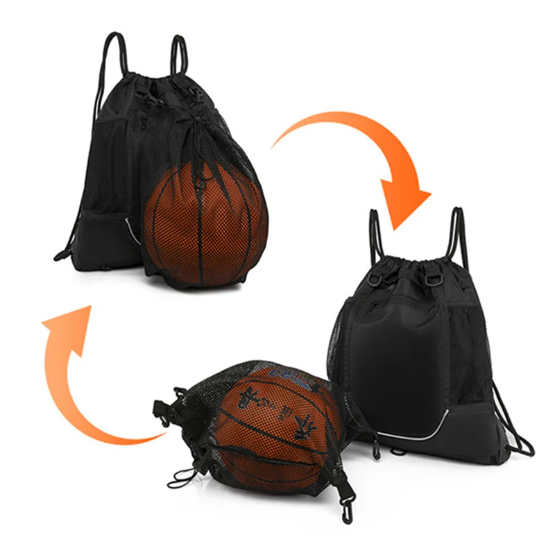 Multi-purpose Sports Drawstring Backpack Detachable Net Pocket Basketball Training Bag Large-capacity Portable Club Training Kit