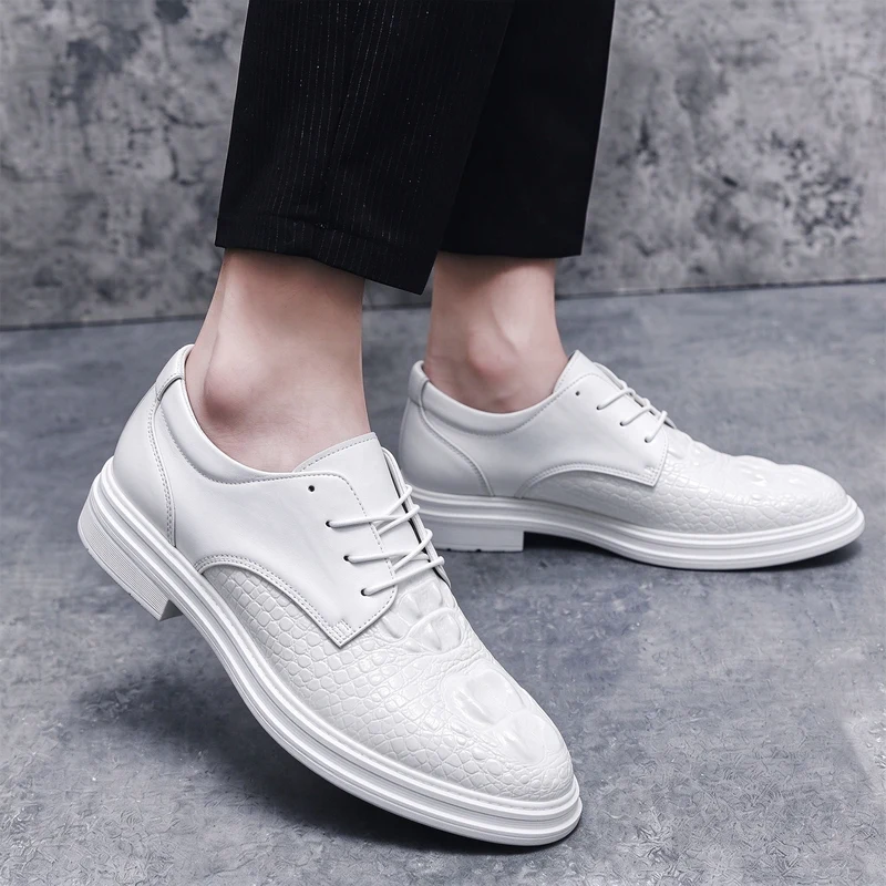 British Fashion Brand Men Comfortable Oxford Shoes for Spring Autumn New Lace Up Crocodile Pattern Business Formal Leather Shoes