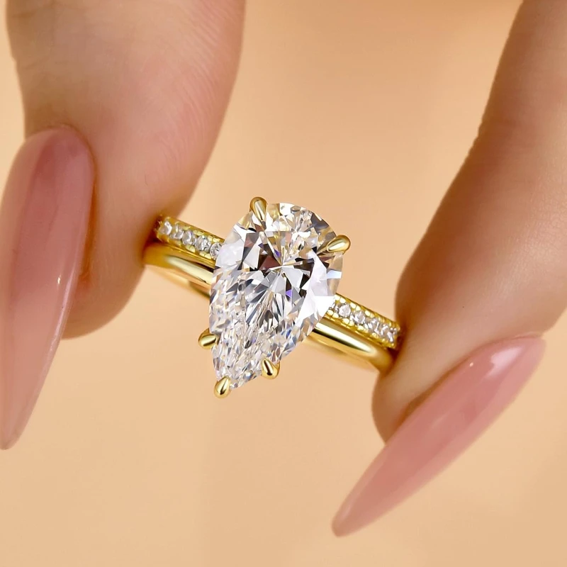 

2PC White Water Drop Shaped Ladies' Exquisite Shining Zirconia Wedding Ring Jewelry Elegant Female Finger Accessories