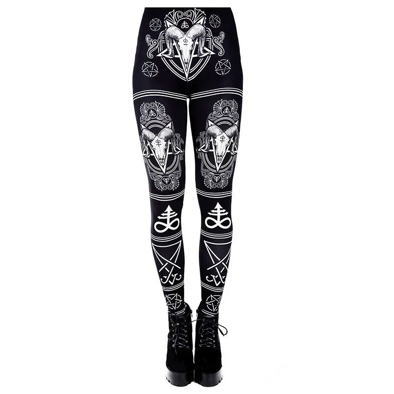 Leggings de fitness sexy pour femmes, streetwear gothique, Sigil Satan, tête de chèvre, imprimé dieu, décontracté, push-up, grande taille, été