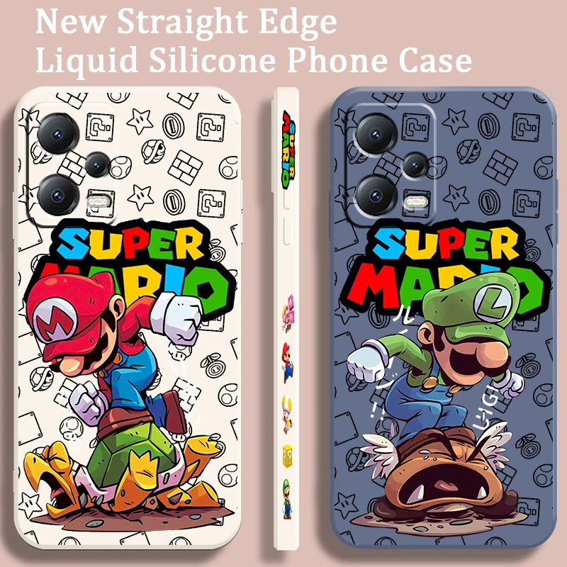 S-Super M-Marios B-Bros Liquid Left Rope For Xiaomi Redmi Note 13 12 12S 12R 11 11T 11S 10 10S Pro Plus 5G Back Phone Case