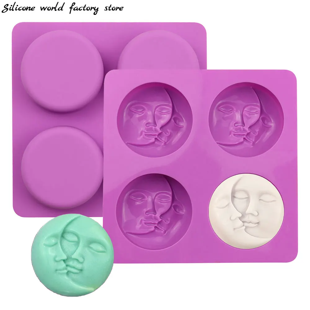 

Silicone World 4 Cavity 3D Moon Sun Double Face Soap Mould Silicone Soap Mold DIY Candle Mold Homemade Bath Resin Crafts Making