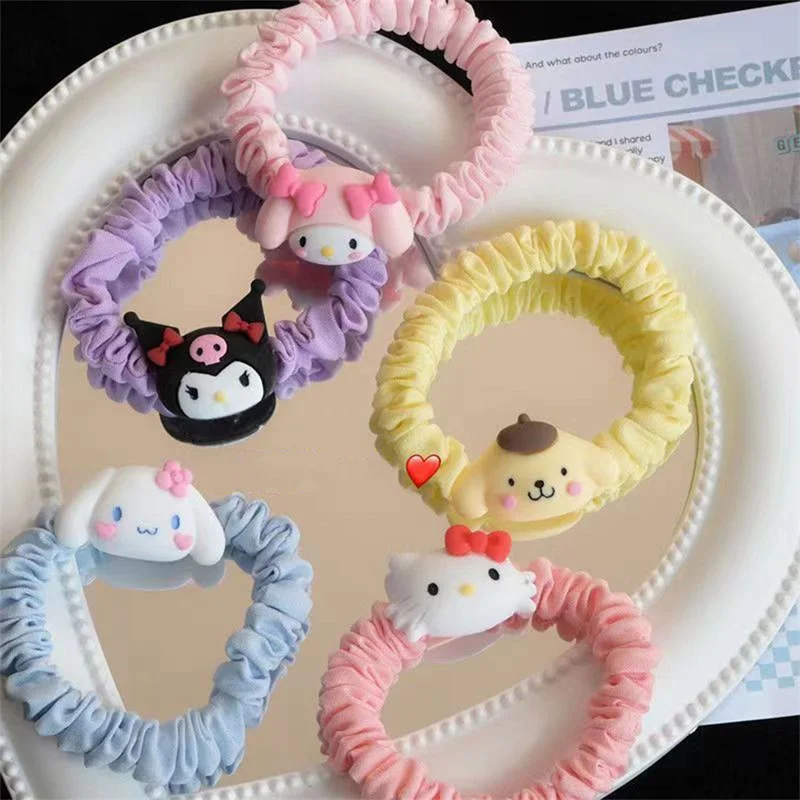 Sanrio Simple Hair Rope Head Rope Leather Band Girl Hellokitty Mymelody Kuromi Cinnamoroll Net Red Hair Circle Cartoon Headdress