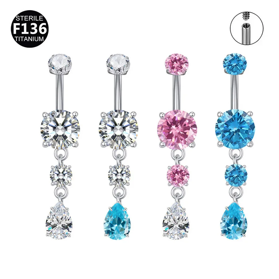 

ASTM F136 Titanium 10/12mm 14G Teardrop CZ Dangle Belly Button Navel Ring Dangling CZ Statement Navel Piercing Body Jewelry