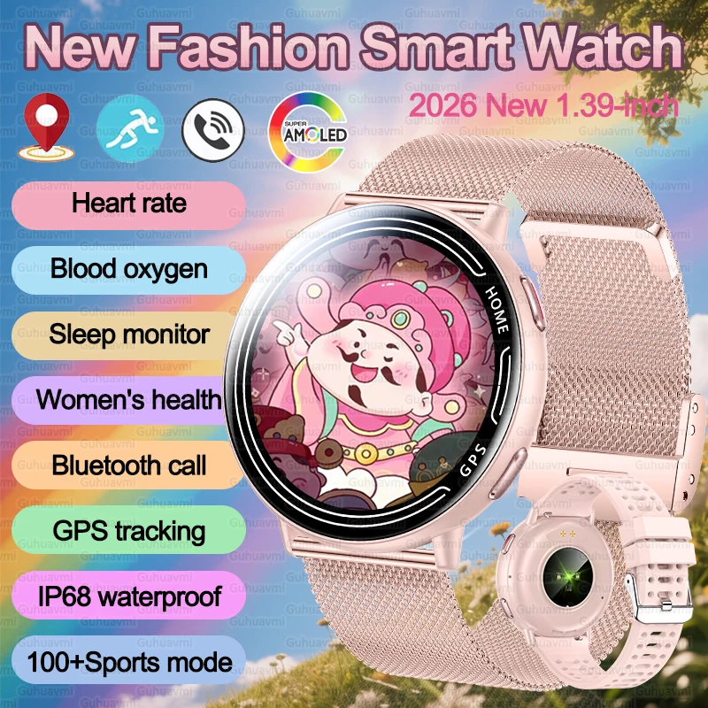 

Новые смарт-часы 2026 года с AMOLED HD-экраном 1,39 дюйма, Bluetooth-звонками, мониторингом здоровья, GPS-трекером, 100+ спортивными режимами, водонепроницаемостью IP68, женские часы