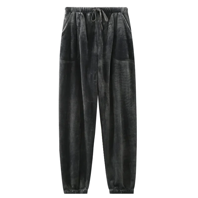 Очень толстые пижамные штаны из кораллового флиса, мужские осенне-зимние утолщенные бархатные длинные домашние брюки на шнурке для отдыха, удобные мы