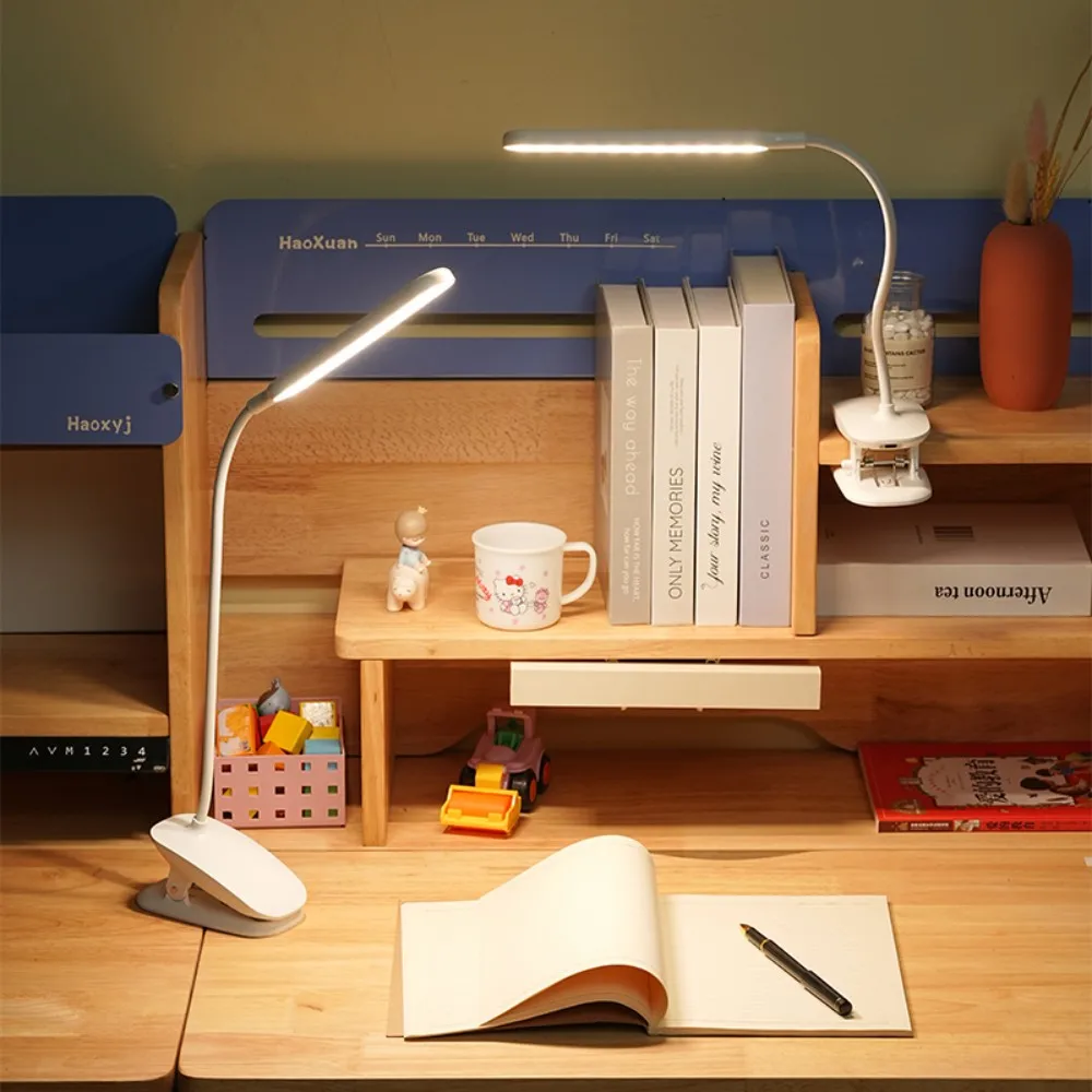 

1PC Square Clip-on Reading Desk Lamp for Students, Plastic, LED Lights, Adjustable Height & Color Temperature, Touch Control