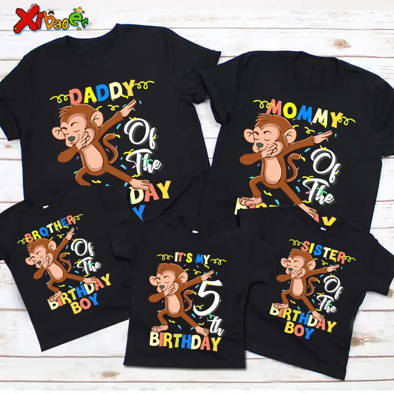 

Boys Birthday Shirts Family Matching Outfits Monkey Party Toddler Baby T Shirt 5 Years Old Girl Outfit Familia Shirt 6th Outfits