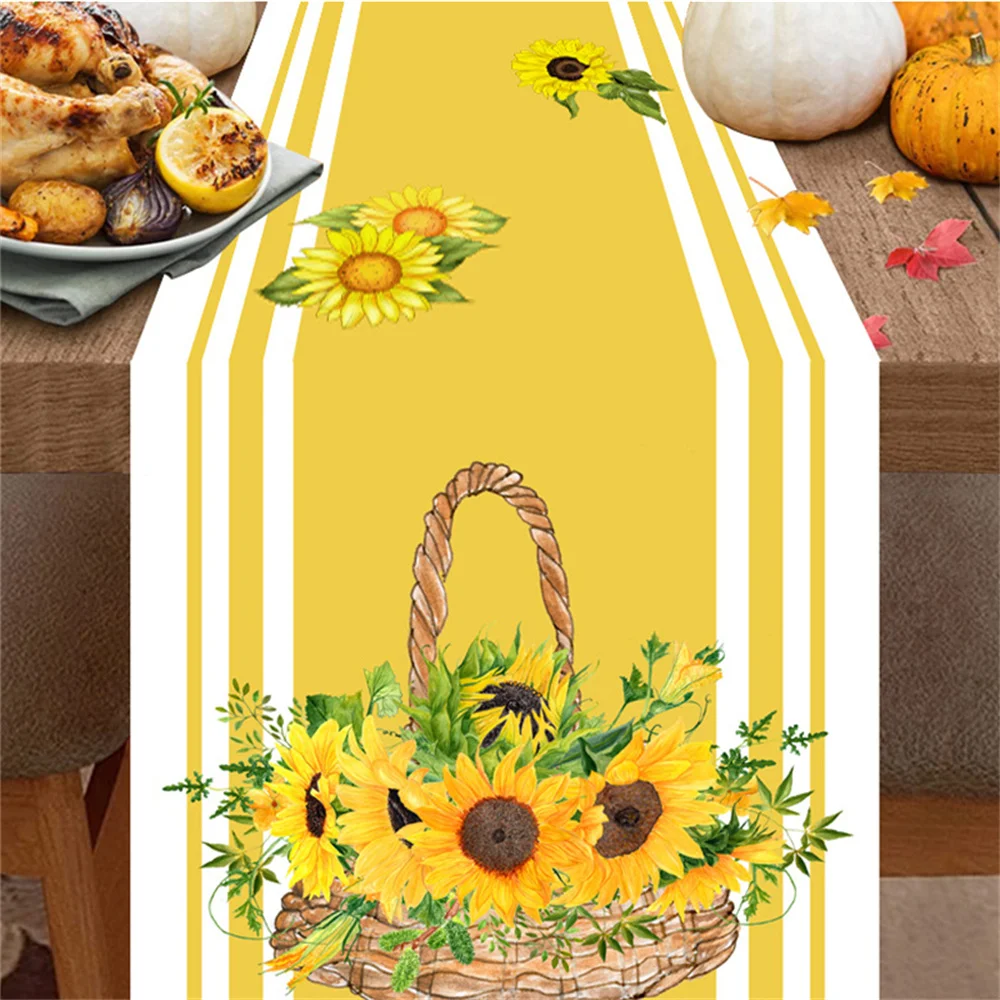 Sunflower plants Halloween table Flag gnome table Runner Thanksgiving Jack-o '-Lantern Holiday party kitchen centerpiece