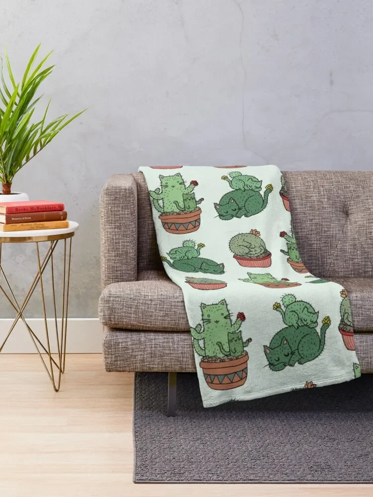 Cactus Cats Throw Blanket bed plaid For Decorative Sofa Bed Fashionable Blankets