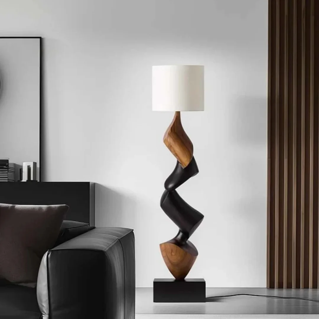 Knotted Spiral Walnut Wood Craft Floor Standing Decoration - Medieval Modern Villa Wooden Handicraft Decoration