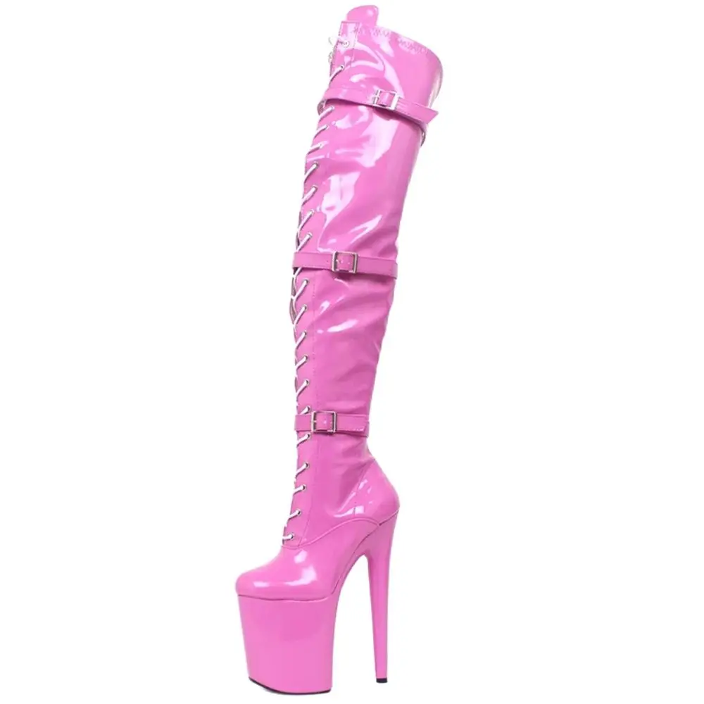 

Women Thigh Long Boots 20CM Super High Spike Heel Buckle Straps Platform Customized Shaft Girth Ladies Over-the-knee Shoes