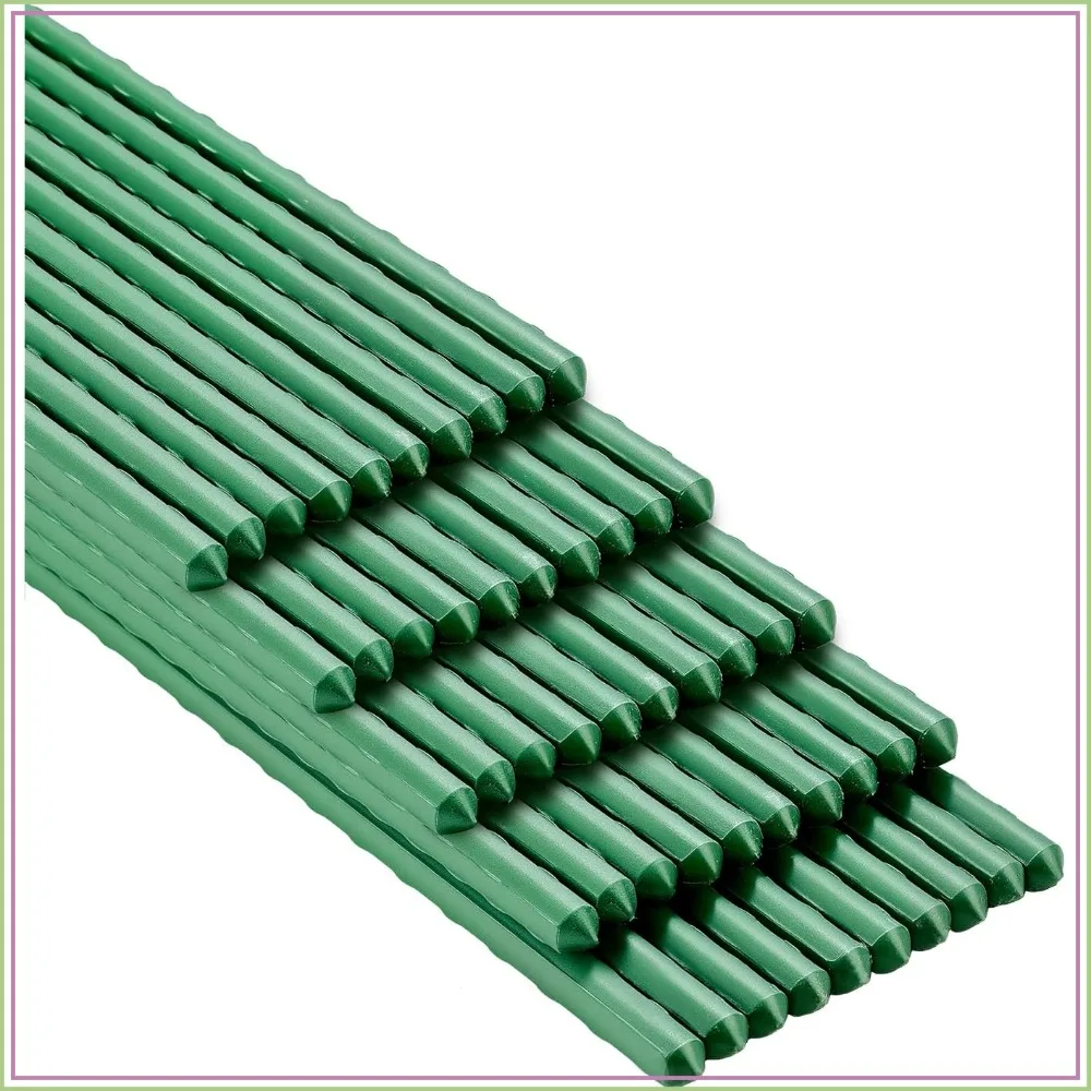 

58-Inch Garden Plant Stakes 50-Pack, Sturdy Plastic Coated Metal Tomato Supports for Gardening