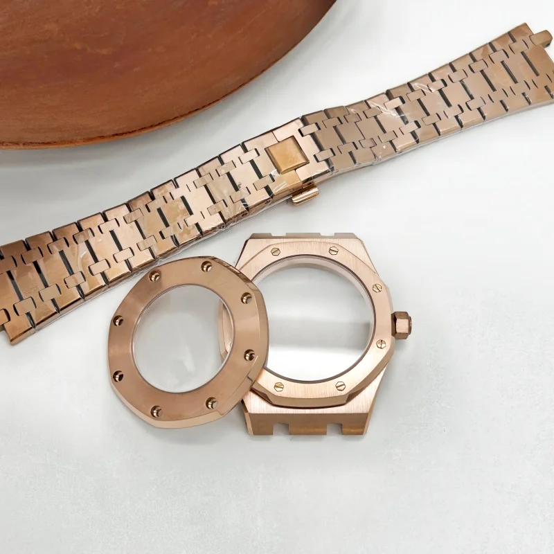 41mm Rose Gold Watch Case Parts Steel Band for Japan NH35/36/70 Automatic Movement 31.8mm Dial Three Hands Accessories No Brand