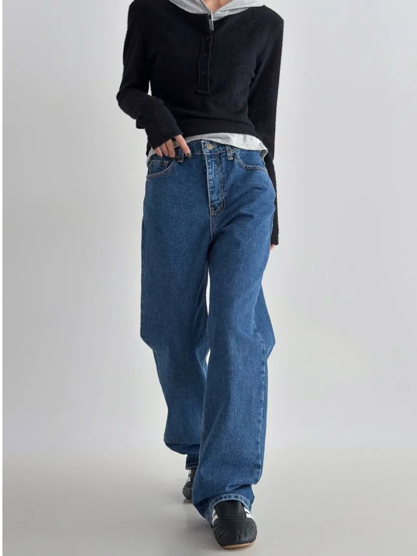 Basic High Waist Straight Leg Pants Simple Daily Casual Long Trousers for Women Comfortable Stretchable Korean Sle Jeans