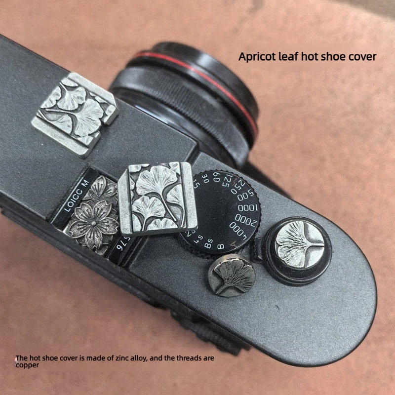 VFoto Retro Styling Ginkgo Leaf 3D Cherry Blossom Brass Camera Hot Shoe Protective Cover with Threaded Shutter Button