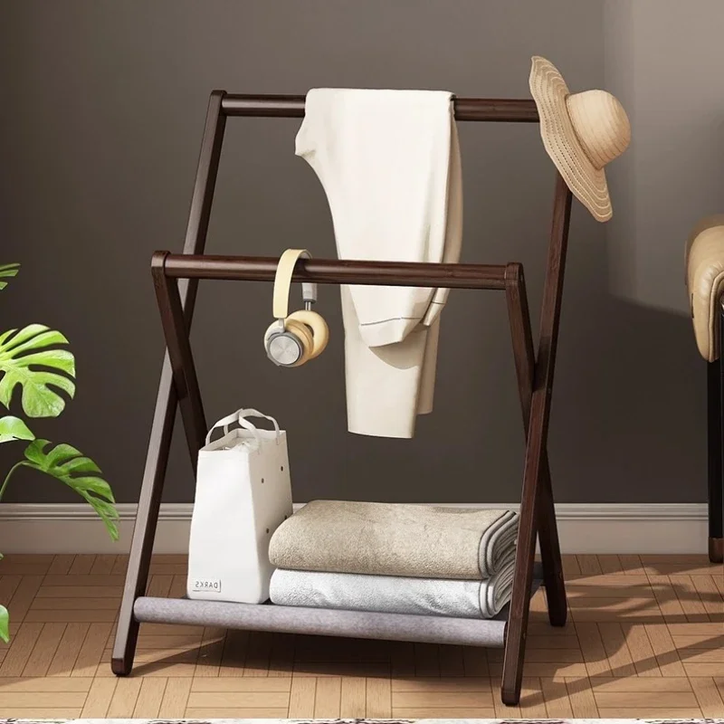 

Multi-functional Household GoodsBedside Coat Rack Floor-to-ceiling Foldable Double Pole Clothes Storage Rack Solid Wood Hanger