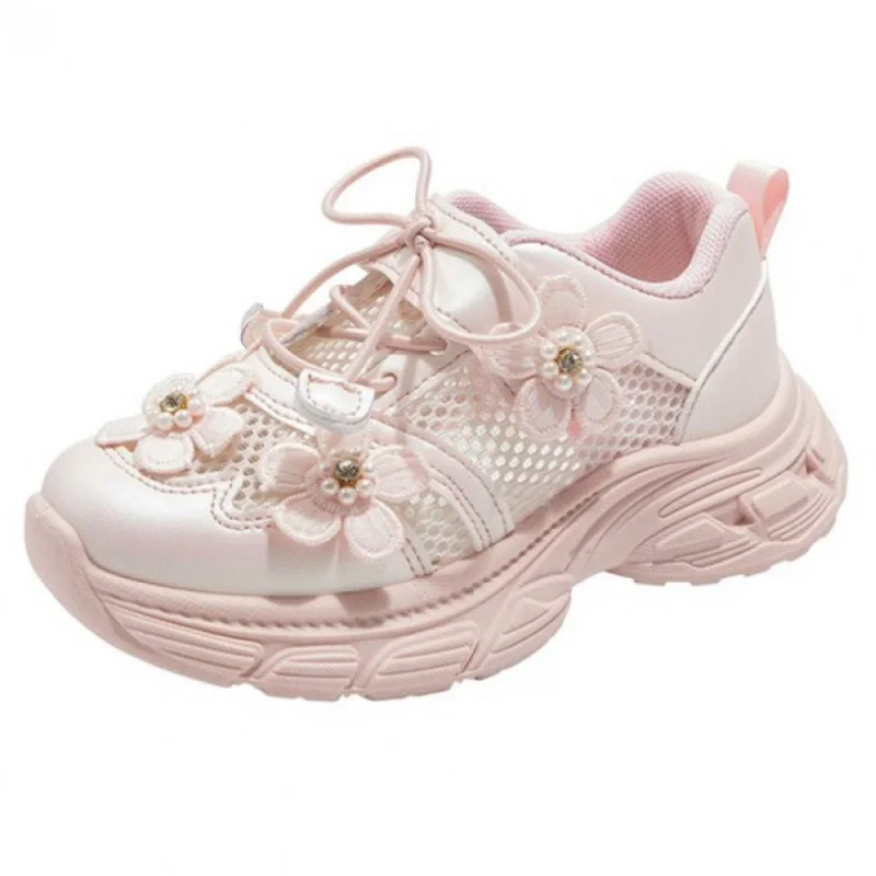 

Korean Style Summer Sport Shoes Mesh Breathable Teenager Girl's Sneakers Hollow Out Children's Running Footwear Anti-slippery