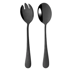 Black 2PCS Salad Spoon Fork Dinnerware Stainless Steel Tableware Cutlery Set Serving Spoon Set Colorful Unique Spoon Flatware