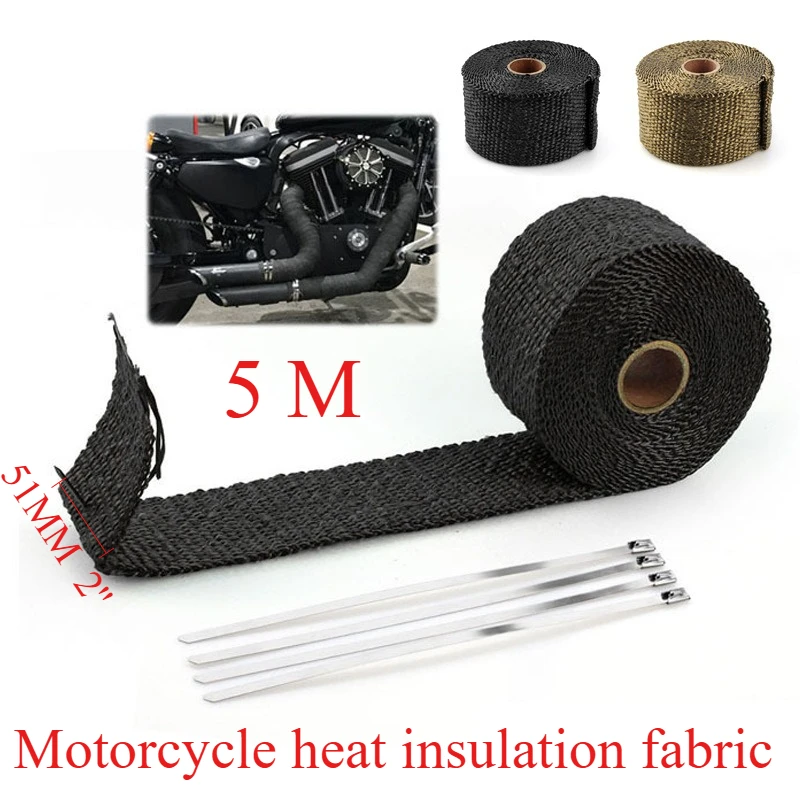 Fita de Fibra de Vidro para Isolamento Térmico de Escapamento 51MM*5M, Rolo de Algodão Isolante de 2'' de Largura, Tecido Banana para Motocicletas
