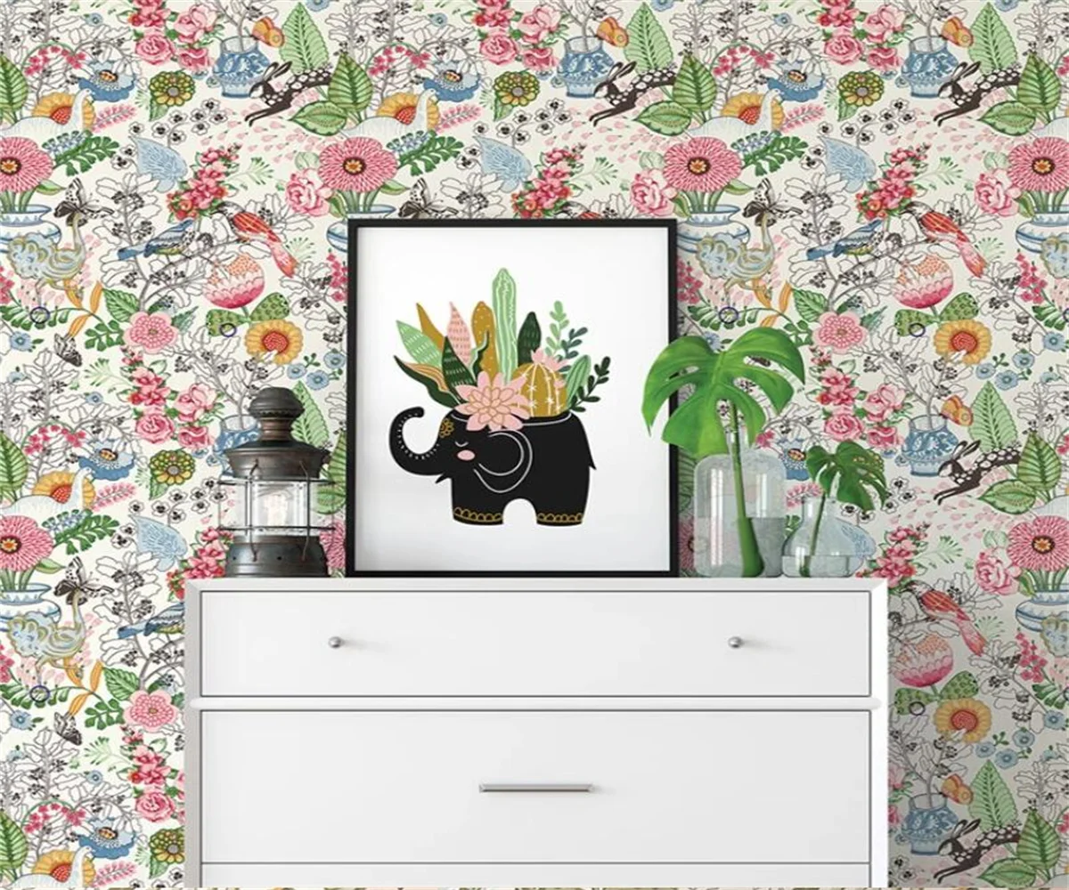Custom Wallpaper Mural floral cartoon animals Tropical Rainforest Plants Bedroom Living Room Background Wall papel de parede