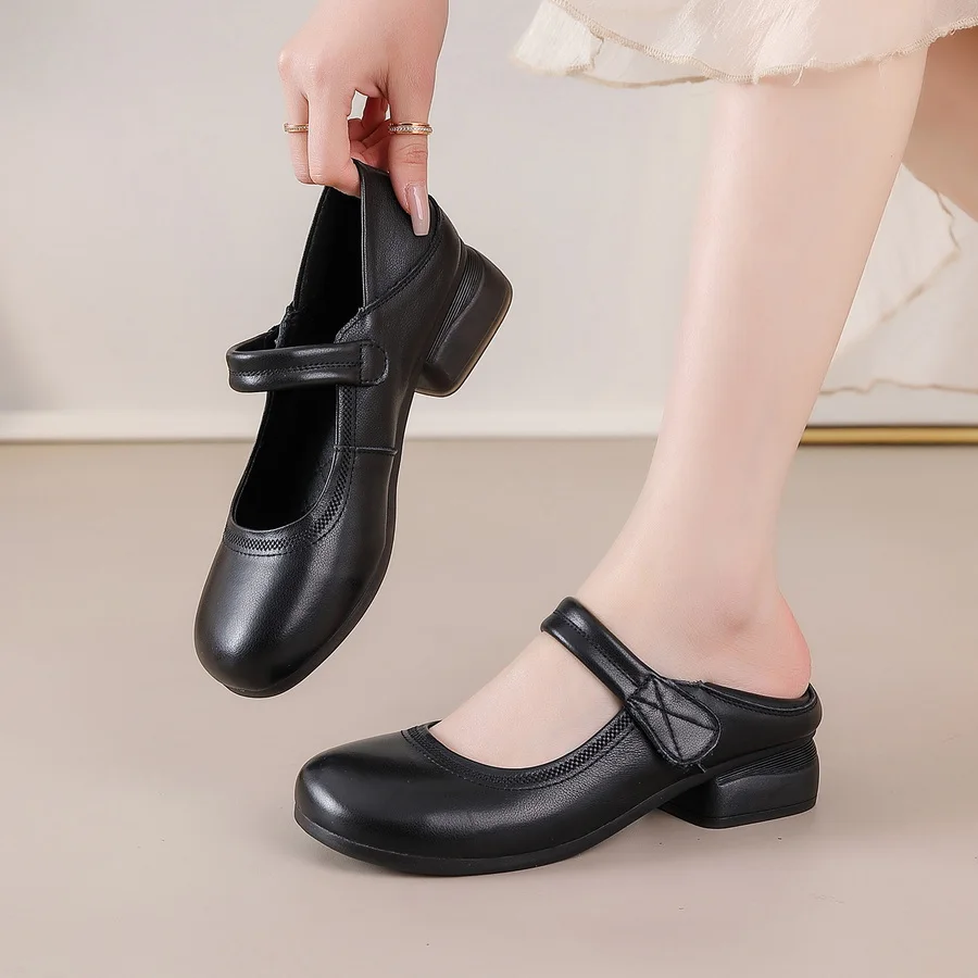 

2026 Plain low square heels women's concise elegant shoes woman plain mary jane pumps office ladies comfort commute heeled shoes