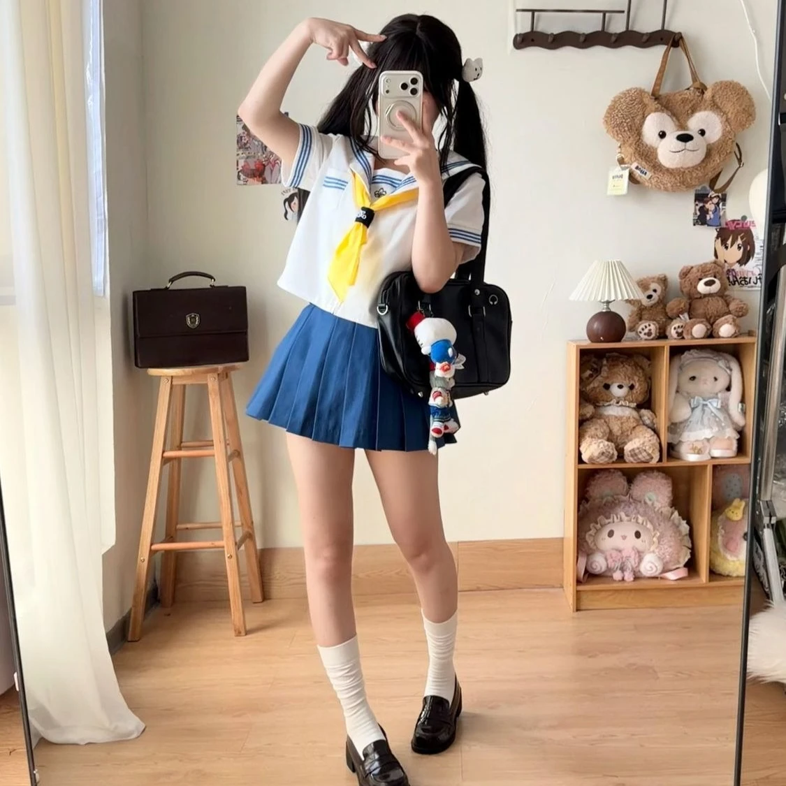 

Japanese and Korean Style JK Uniform Short-sleeved Basic Blue Sailor Suit with Pleated Skirt Plus Size School Uniform