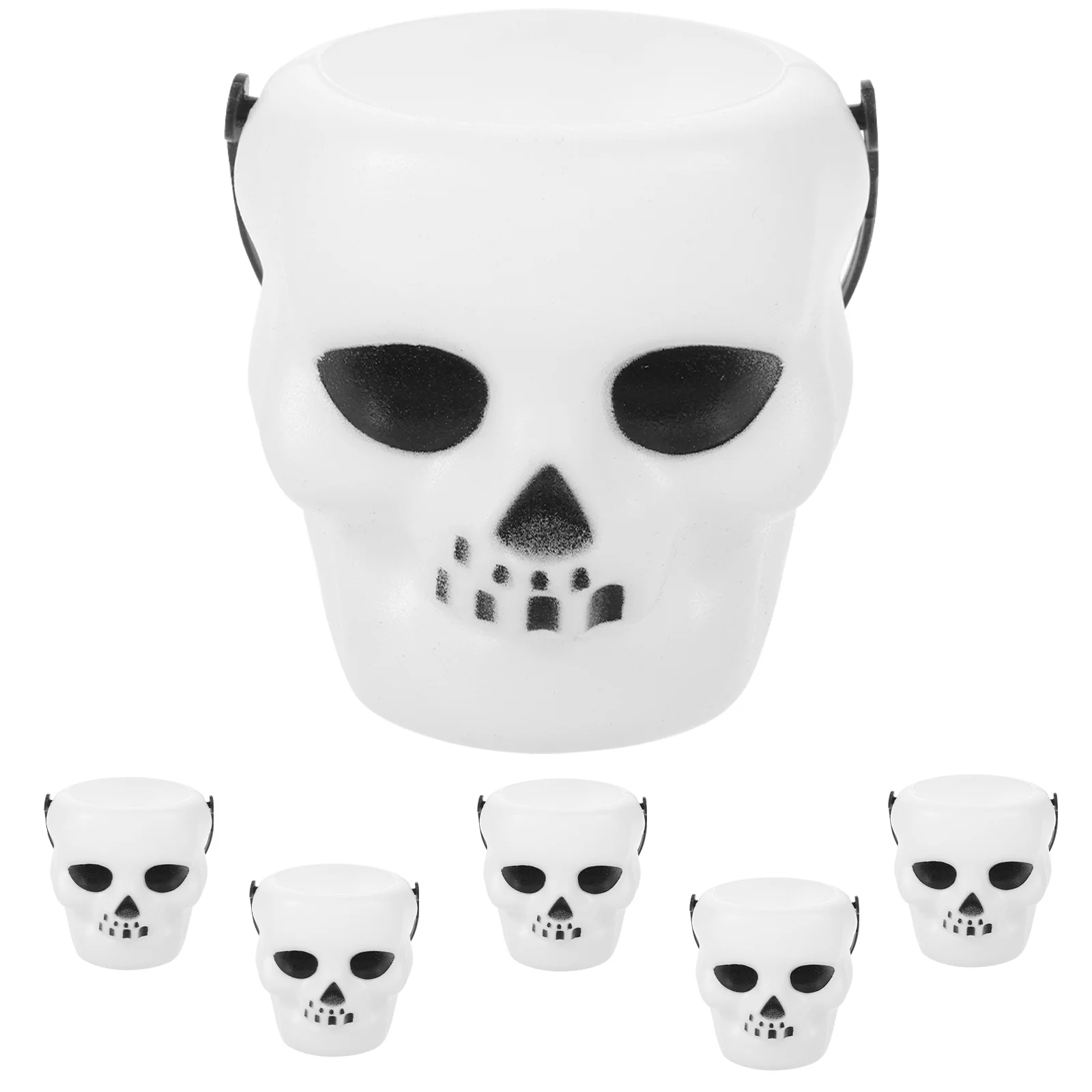 

6 Pcs Buckets Skull Head Halloween Candy Basket Stand Jars Treat Bags Plastic White Ghost