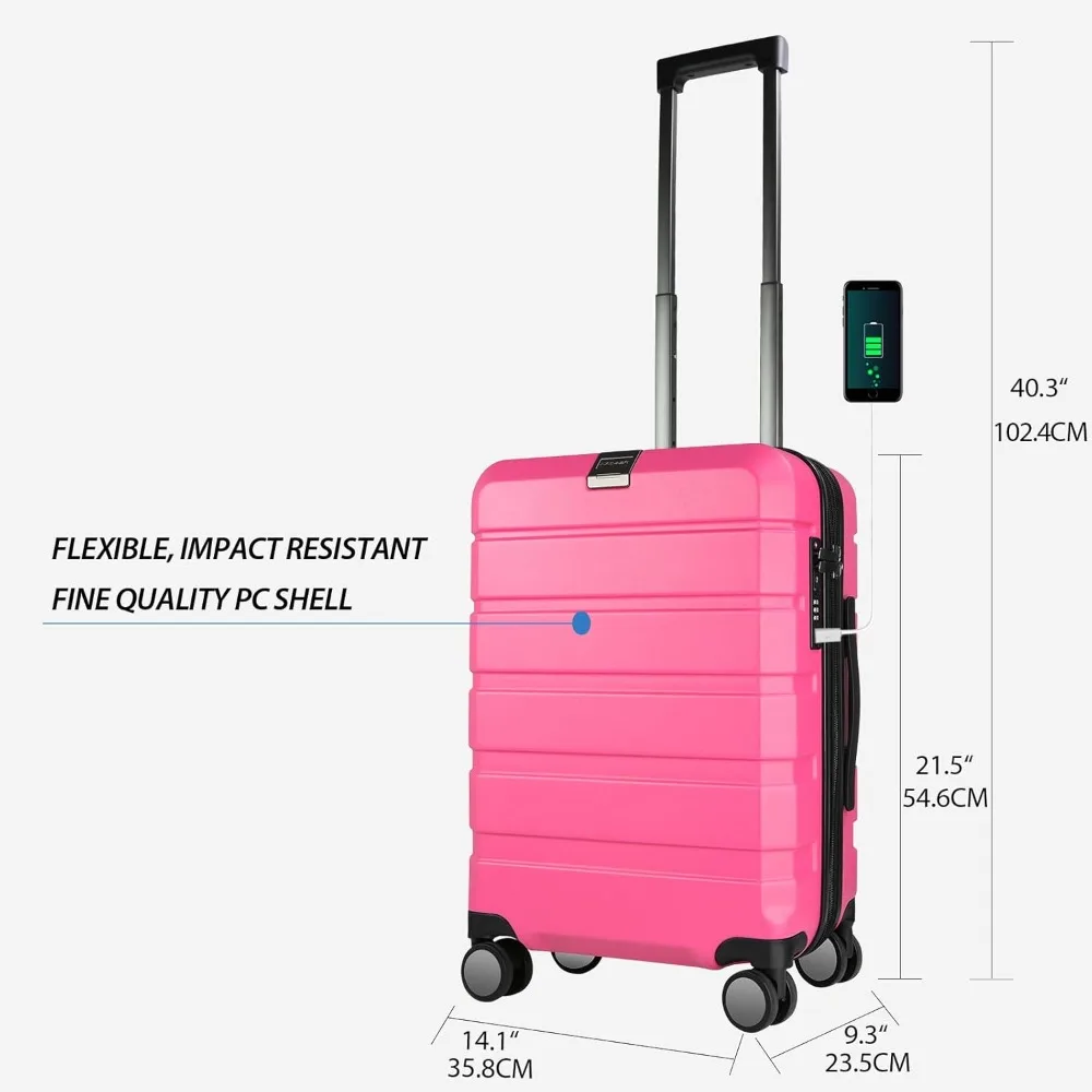 Expandable Hardside Spinner Luggage with Built-in TSA Lock, Durable Rolling Suitcase for Travel with USB Port, Long-Lasting Carr