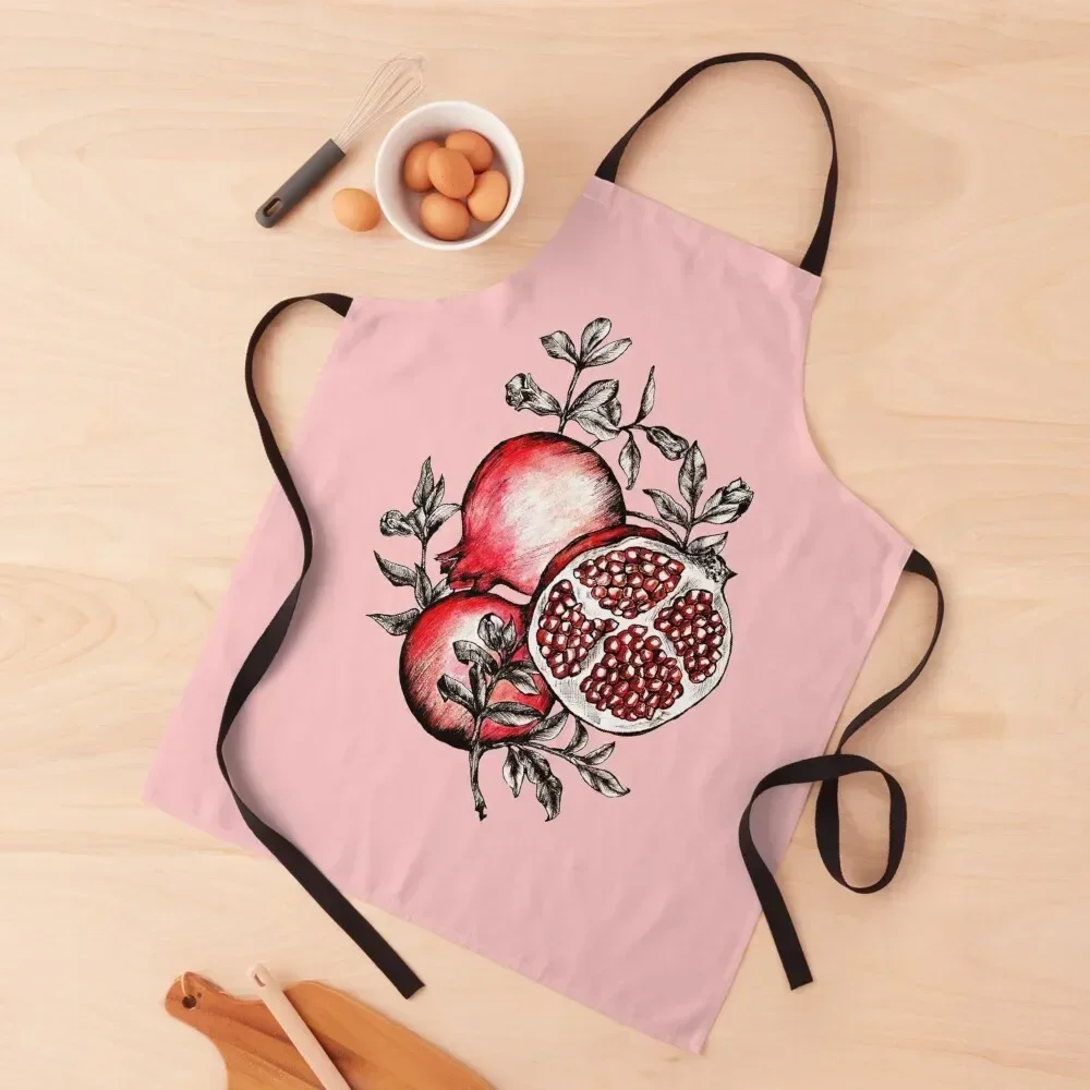 

Hand drawn pencil Pomegranate illustration for greek goddess Apron Women's Home Clothes kitchen item For Cooking Apron