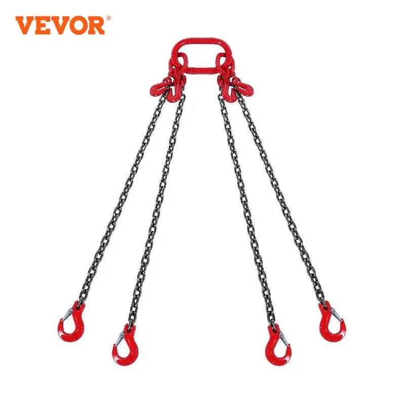 VEVOR 6/8/10MM Chain Sling 5/10 ft Lifting Chains with 4 Leg Grab Hooks & Adjusters G80 for Engine Chain Hoist Lifting Tool