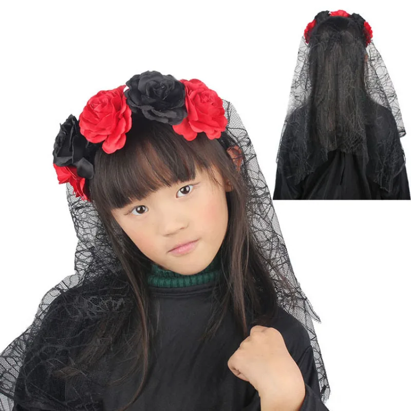 Halloween Bride Flower Net Gauze Headband Makeup Ball Performance Headwear