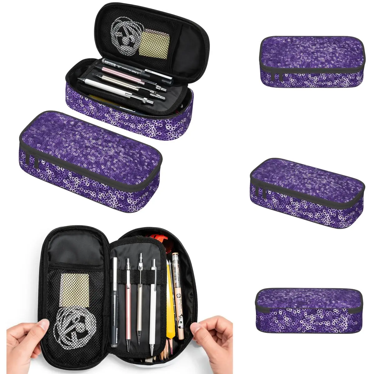 Purple Sequins Pencil Cases Large Capacity Pen Bags Pen Box Pencil Pouch For Boys Girls Students Stationery School Office